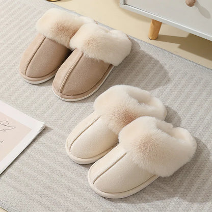 Damen Plüsch Mules Hausschuhe Weiches Futter Beige