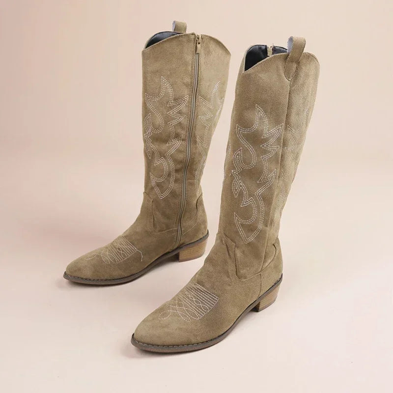 Damen Cowboy-Stiefel Wildwest-Stil Lederschuhe