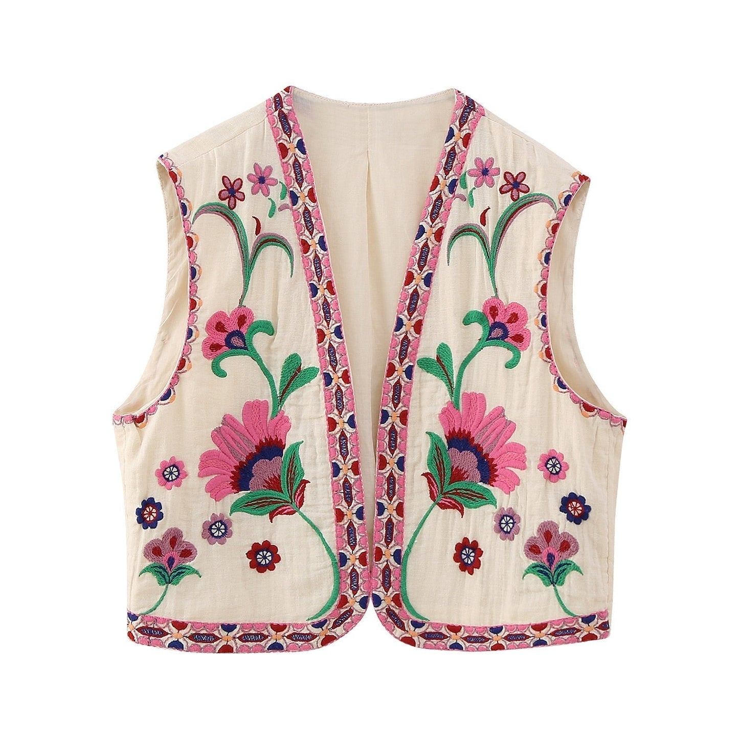 Damen Vintage Blumenbestickte Weste