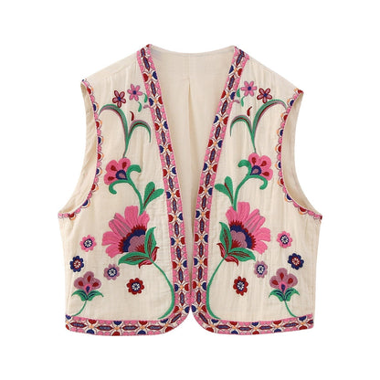 Damen Vintage Blumenbestickte Weste