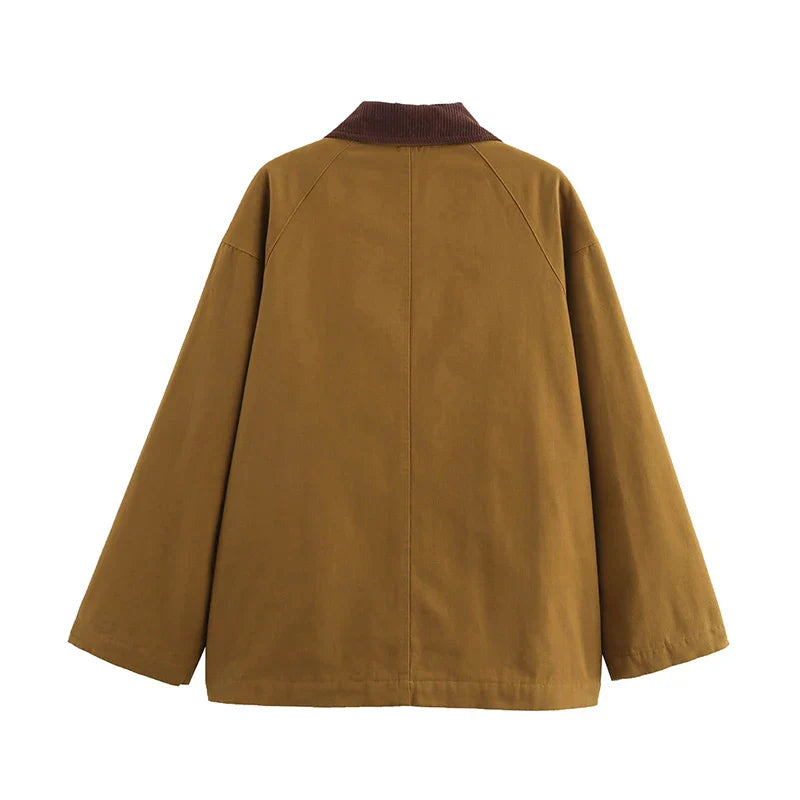 Damen Workwear Jacke Camel Cordkragen Toggle-Verschluss