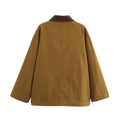 Damen Workwear Jacke Camel Cordkragen Toggle-Verschluss