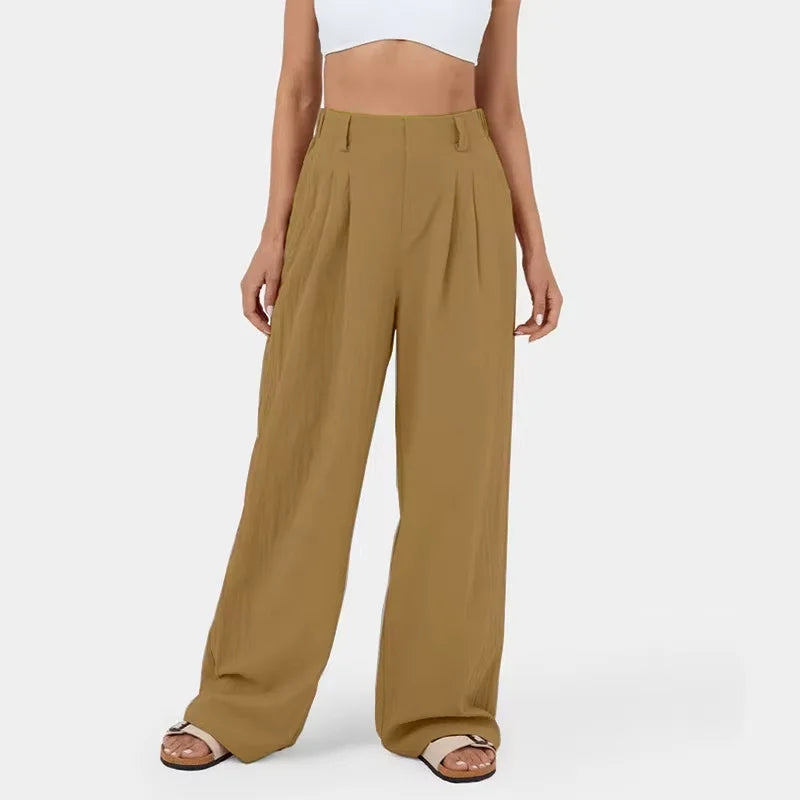 Damen Sommerhose Weitbein Hochtailliert