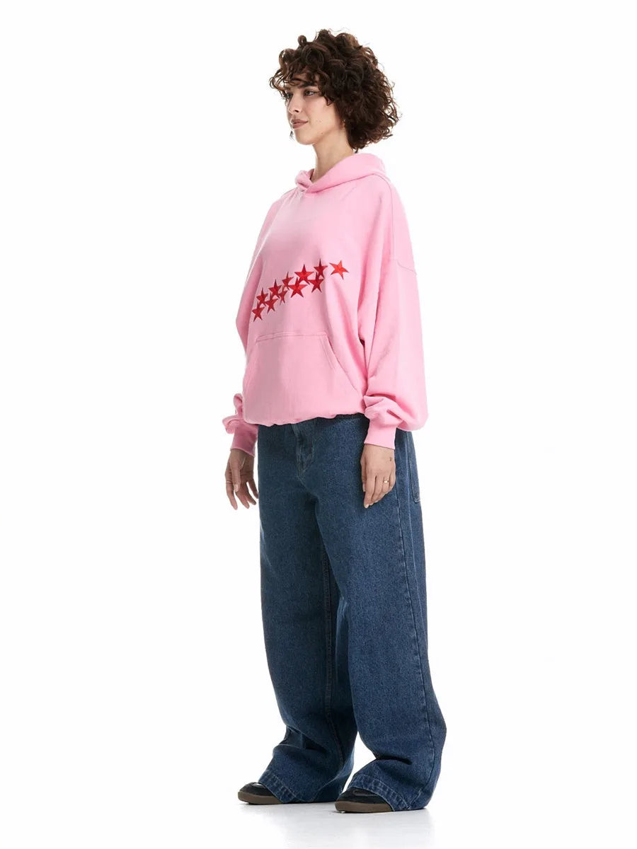 Damen Oversized Hoodie Sternen-Print Grau
