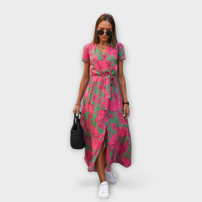Damen Langkleid V-Ausschnitt Gürtel Lässig - Norvielle