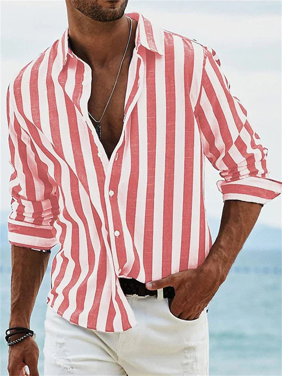 Herren Freizeithemd Gestreift Button-Down Baumwolle