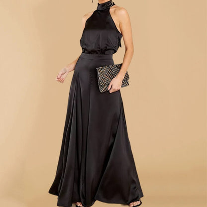 Damen Jumpsuit Neckholder Weites Bein