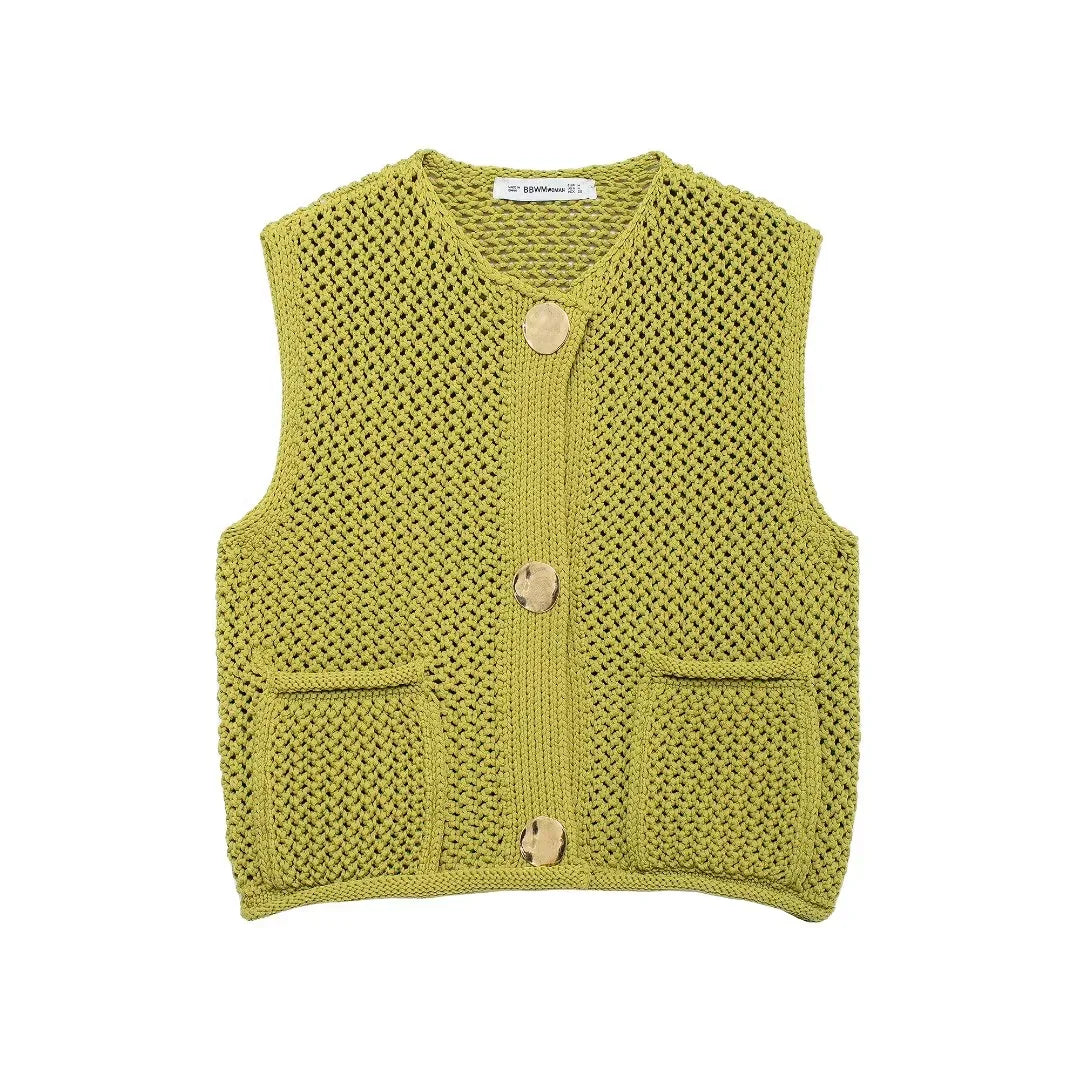 Norvielle Damen Ärmellose Strickweste mit Knöpfen