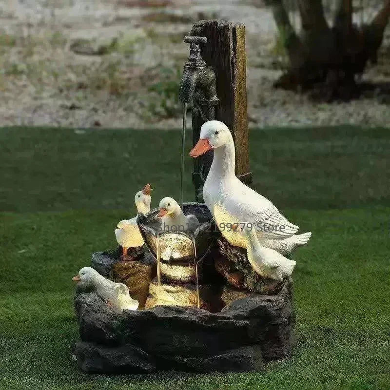 Lunaverde Dekorative Gartenfigur Ente Eichhörnchen Solar Brunnen LED - Norvielle