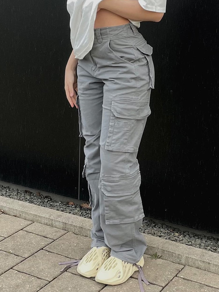 Damen Cargo Hose Wide-Leg mit Taschen Locker