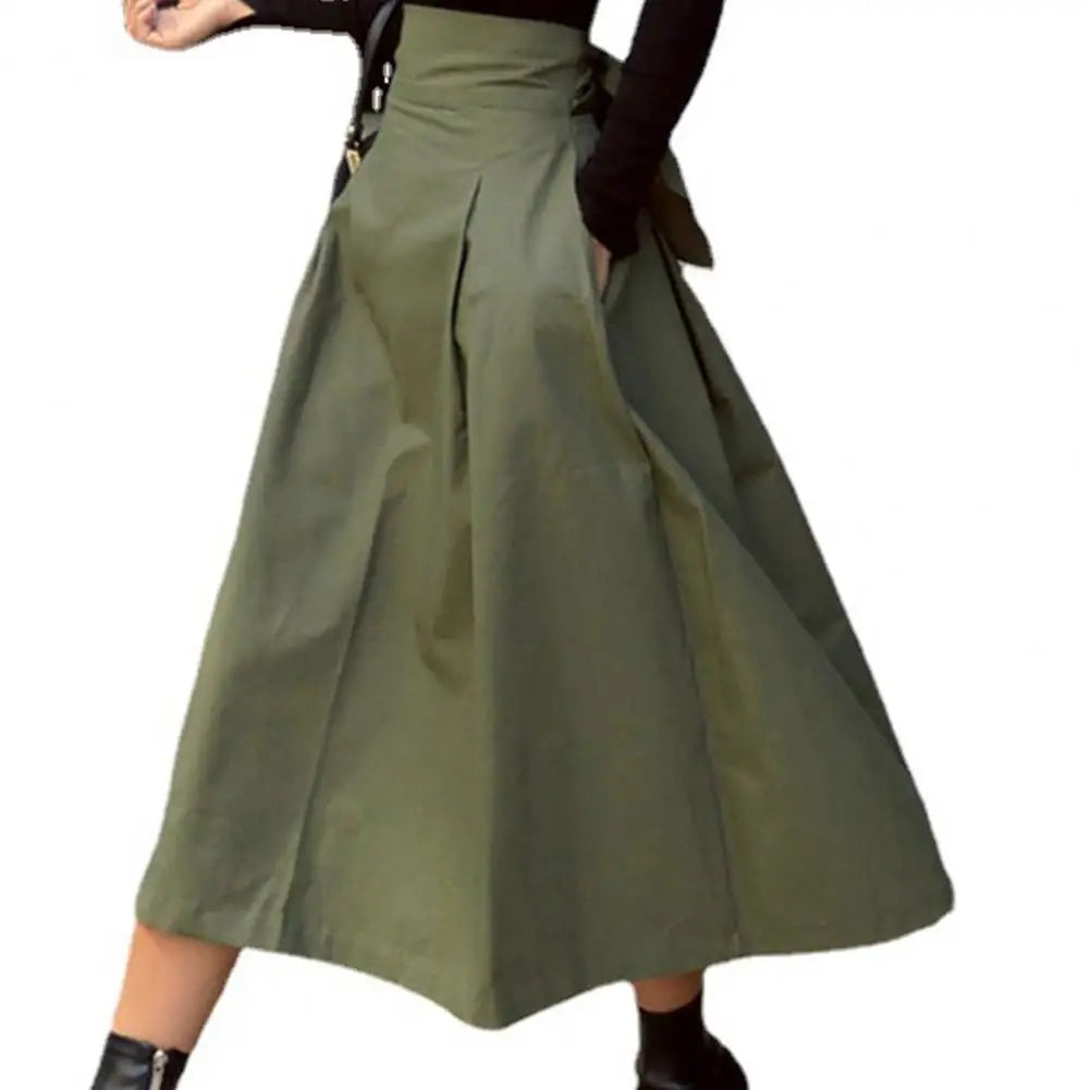 Damen Midi-Rock Hohe Taille A-Linie Knöchellang