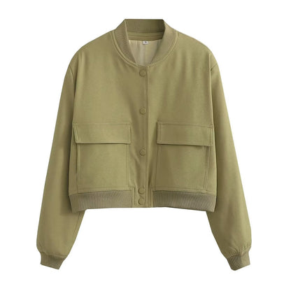 Damen Kurzjacke Taschen Modern Cropped Look