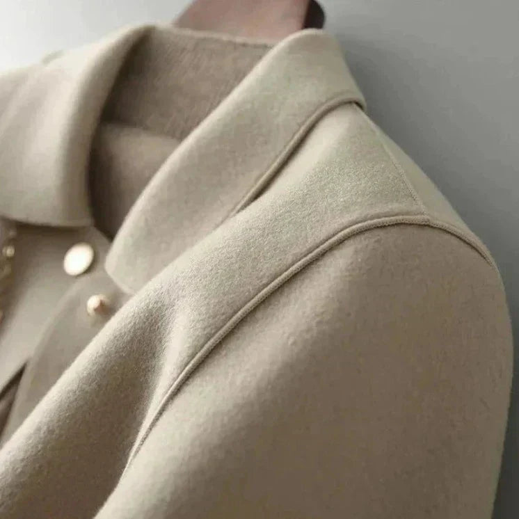 Damen Baumwolljacke Reverskragen Knopfverschluss Locker Fit Beige