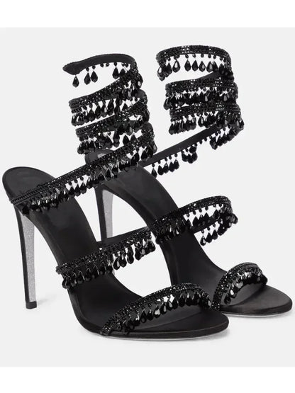 Damen Sandalen Crystal Wrap Heels mit Wickel-Knöchelband Eleganz