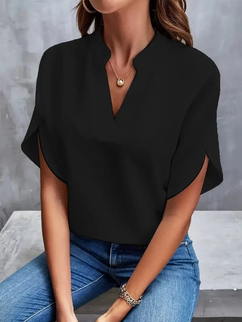 Bettina Damen Bluse V-Ausschnitt Fließend