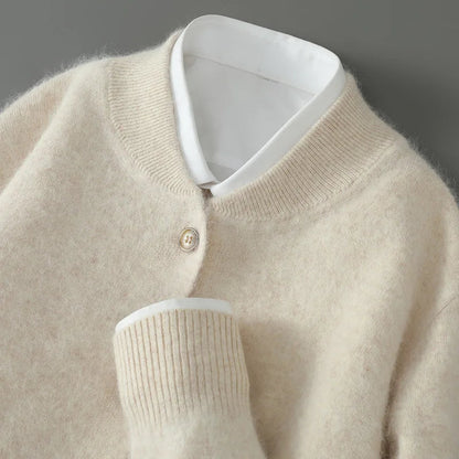 Damen Weiche Strickjacke mit Knöpfen Beige - Norvielle