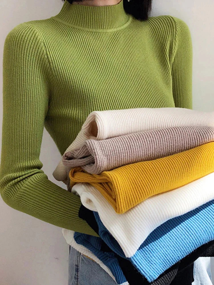 Norvielle Damen Pullover Hochkragen Gerippt