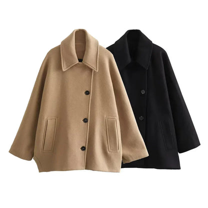 Damen Oversize Jacke Revers Knopfleiste
