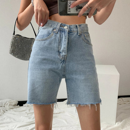 Damen Bermuda Shorts Jeans Raw-Hem Dunkelblau - Norvielle