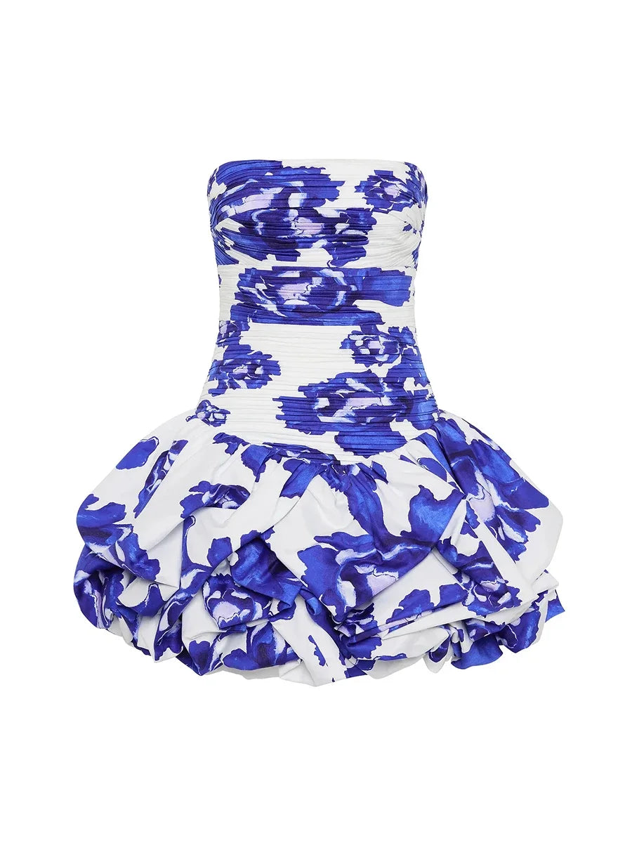 Damen Schulterfreies Minikleid Ballonrock Floralmuster