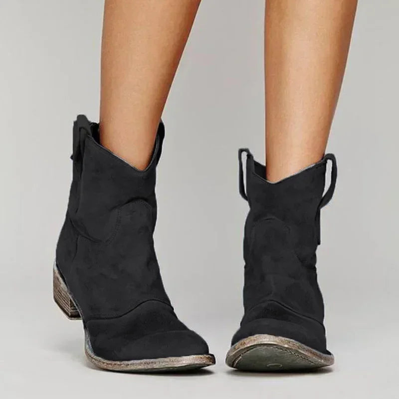 Damen Vintage Cowboy Stiefeletten Spitzer Zehe Niedriger Absatz