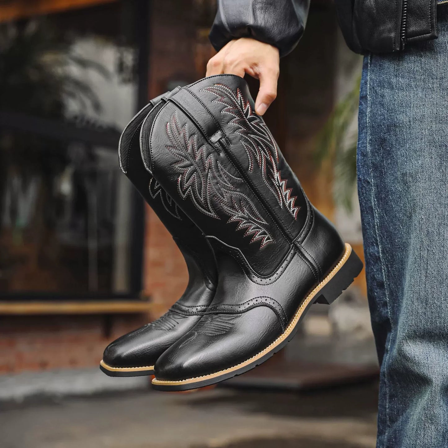Herren Westernstiefel Mittelhoch Stickerei