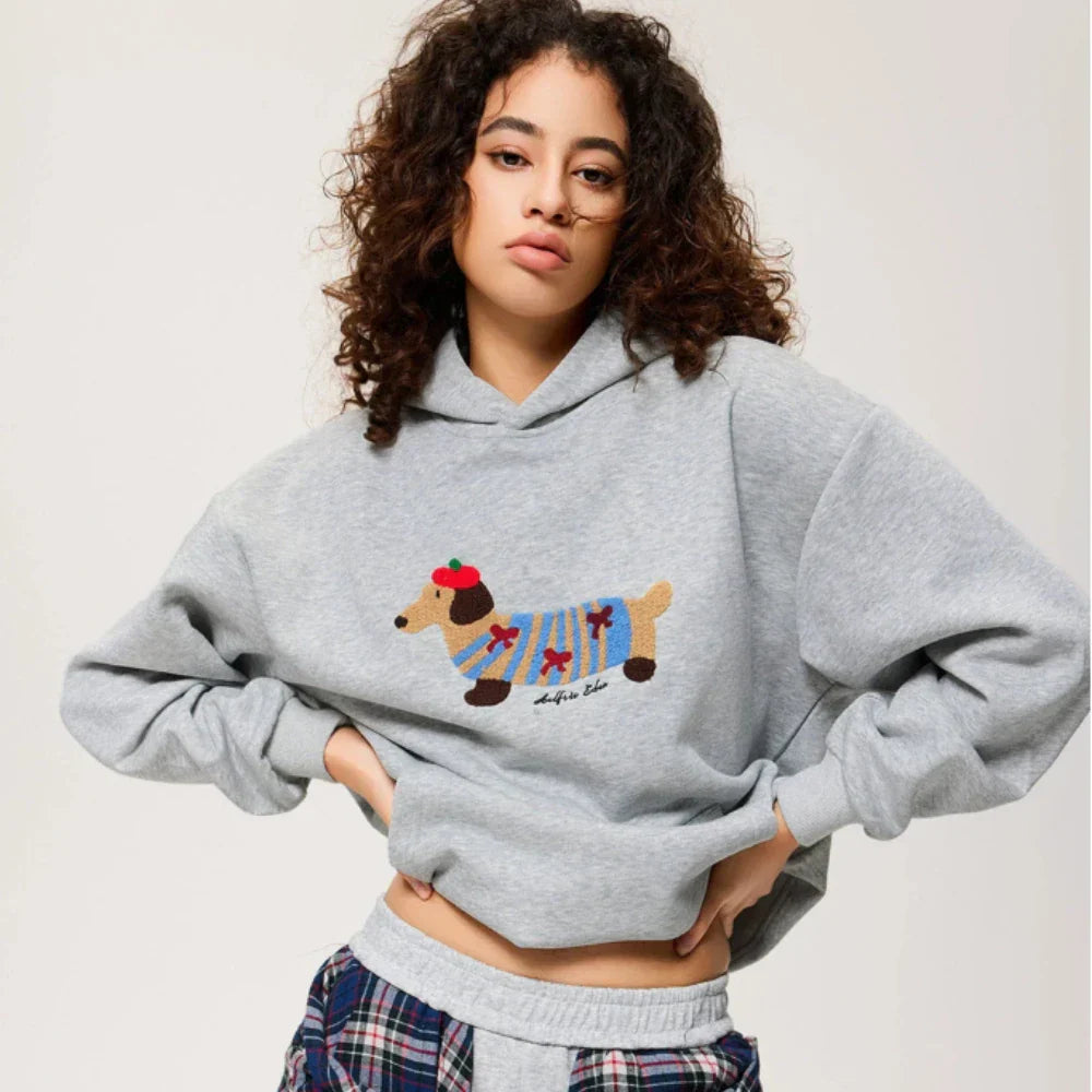 Unisex Oversize Hoodie Dackel Stickerei Kängurutasche - Norvielle