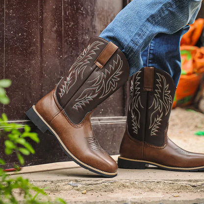 Herren Westernstiefel Mittelhoch Stickerei Braun - Norvielle