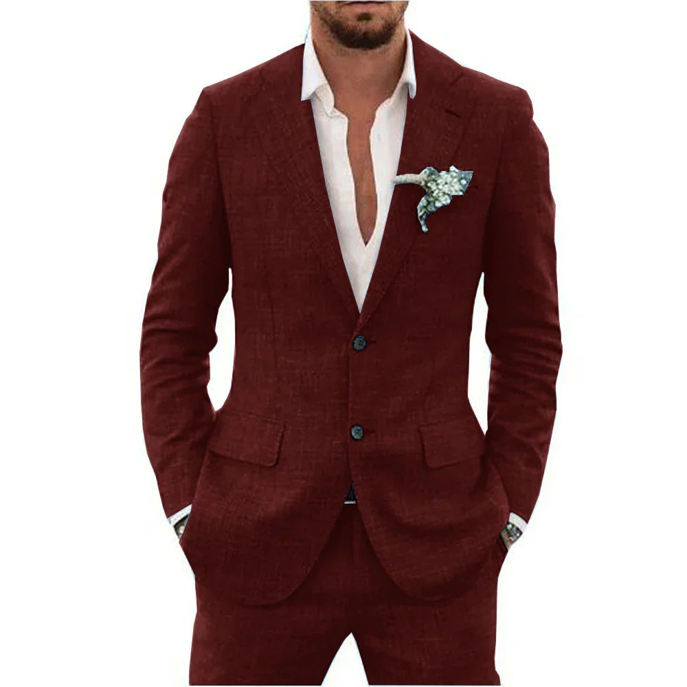 Herren Sommer Anzug Slim Fit Baumwolle Beige