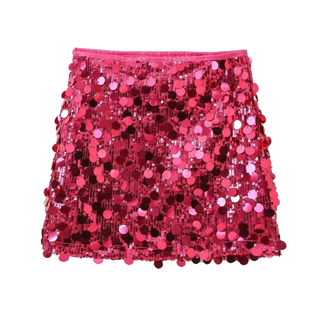 Damen Mini Rock Glitzernd Hochtailliert