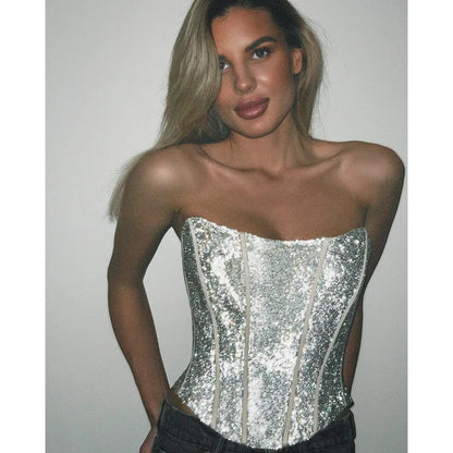 Norvielle Damen Strapless Korsett Glitzer