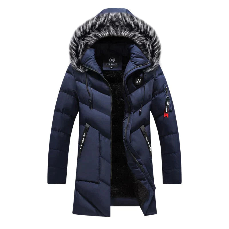 Herren Winterjacke Langer Steppmantel Kapuze Warmes Fleece