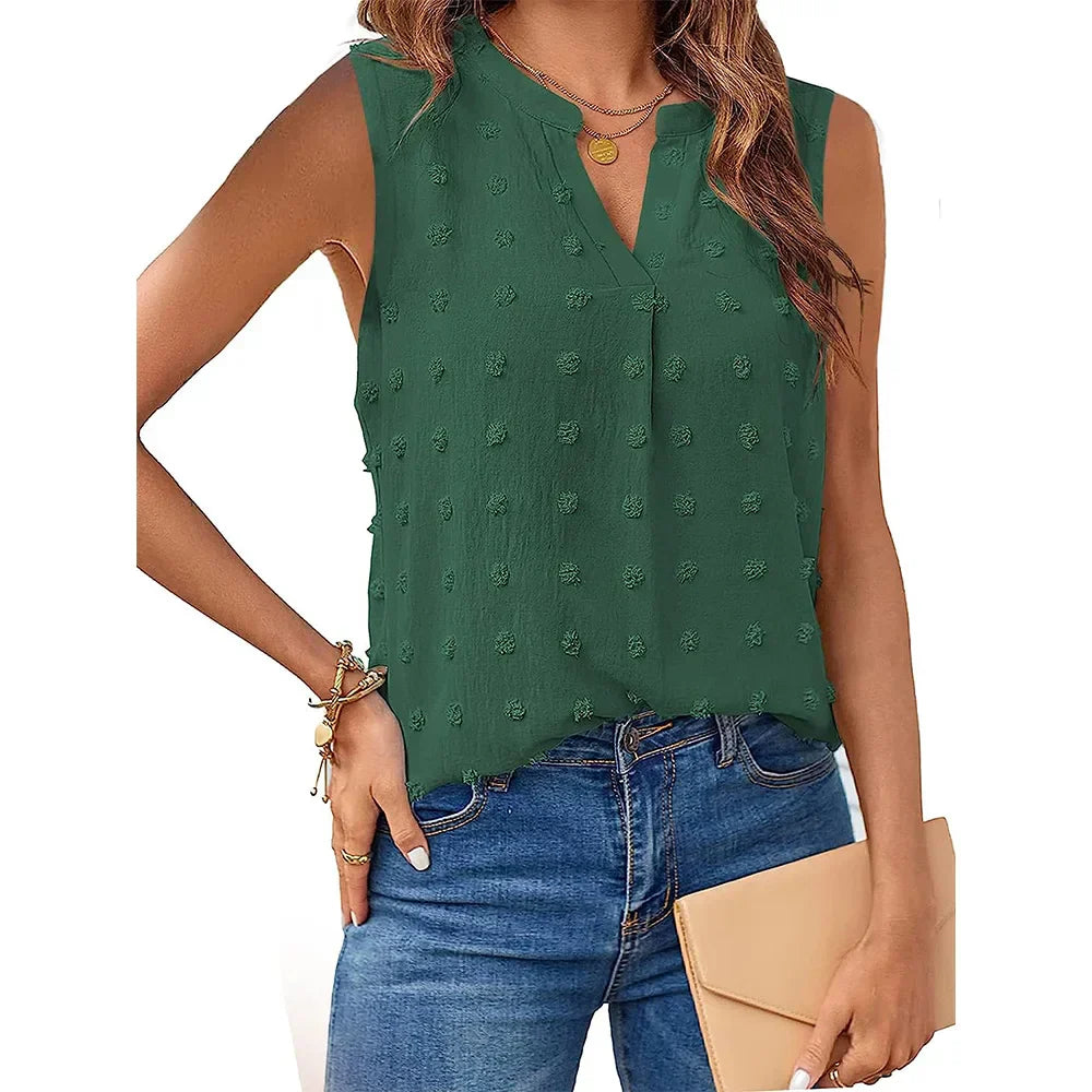 Damen Tanktop Ohne Ärmel V-Ausschnitt Bluse Sommer