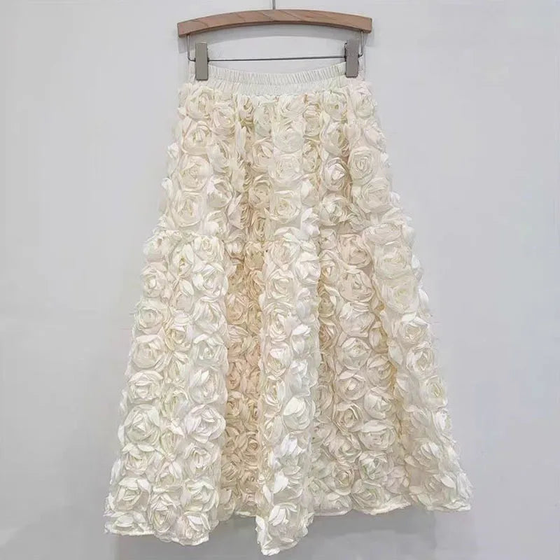 Damen A-Linie Rock Mittlere Länge Faltenrock Hohem Taille Blumenmuster