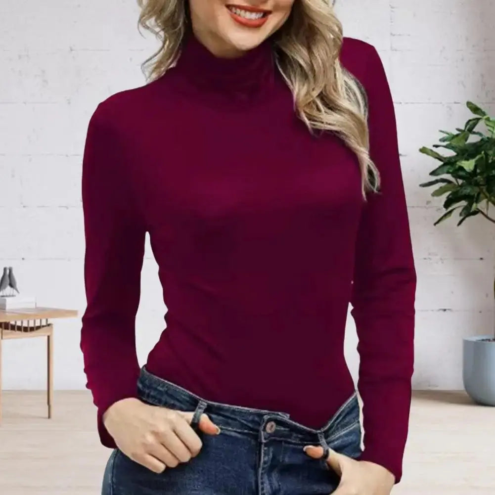 Damen Rollkragenpullover Dehnbar Langärmlig Tailliert Schwarz - Norvielle