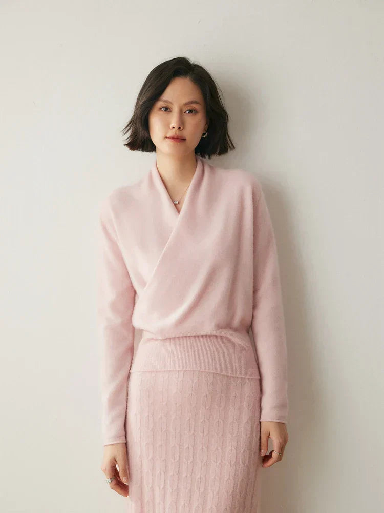 Damen Wickelpullover Elegantes Überkreuz-Design