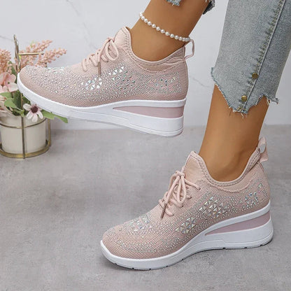 Damen Orthopädische Sneaker Strass Schnürung