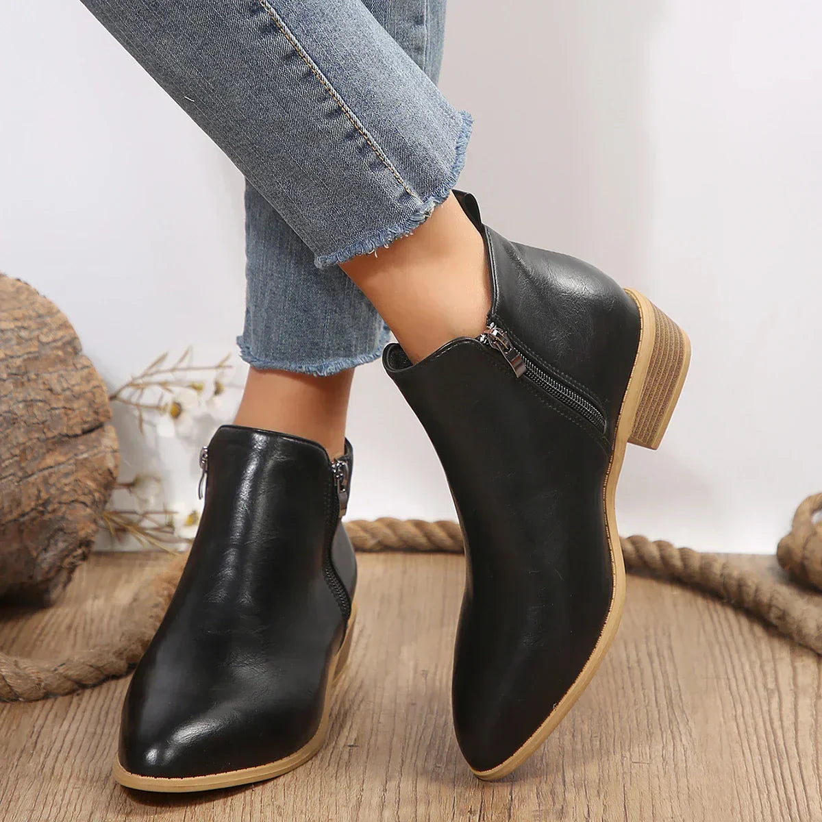Damen Ankle Boots Lässig Mit Seitlichem Reißverschluss