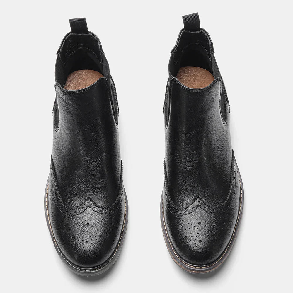 Overton Herren Chelsea Stiefel Brogue Leder