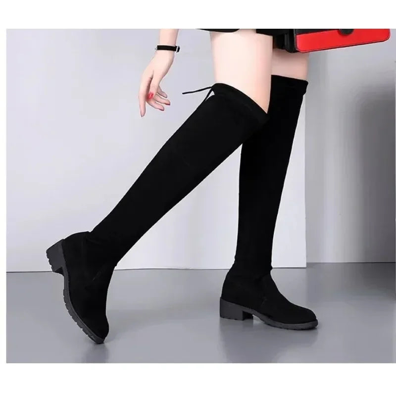 Damen Overknee Stiefel Schnürung Hochabsatz