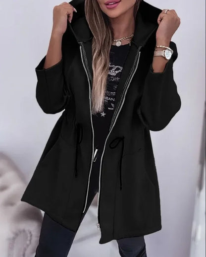 Norvielle Damen Frühlingsjacke Kapuze Plissierter Bund