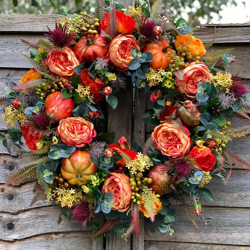 Herbstkranz Rattan Kürbis 40cm Handgemacht - Norvielle