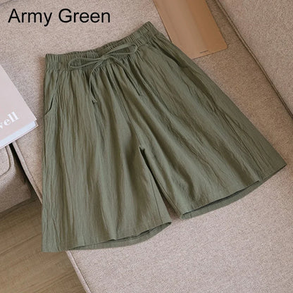 Norvielle Damen Baumwoll Shorts Knielang Beige