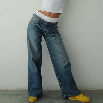 Damen Weitbein Jeans Helle Vintage Farbe