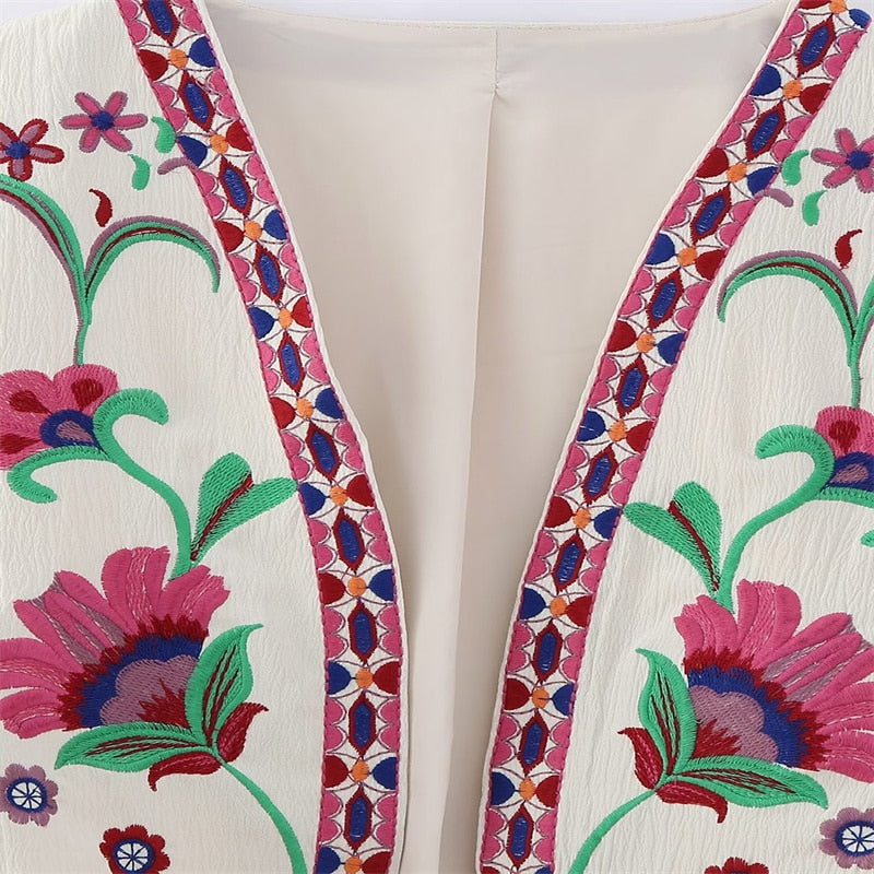 Damen Vintage Blumenbestickte Weste
