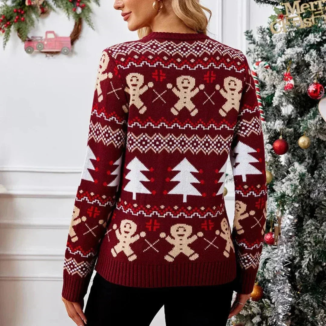 Damen Weihnachtspullover Weich Warm Festlich Rot