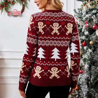 Damen Weihnachtspullover Weich Warm Festlich Rot