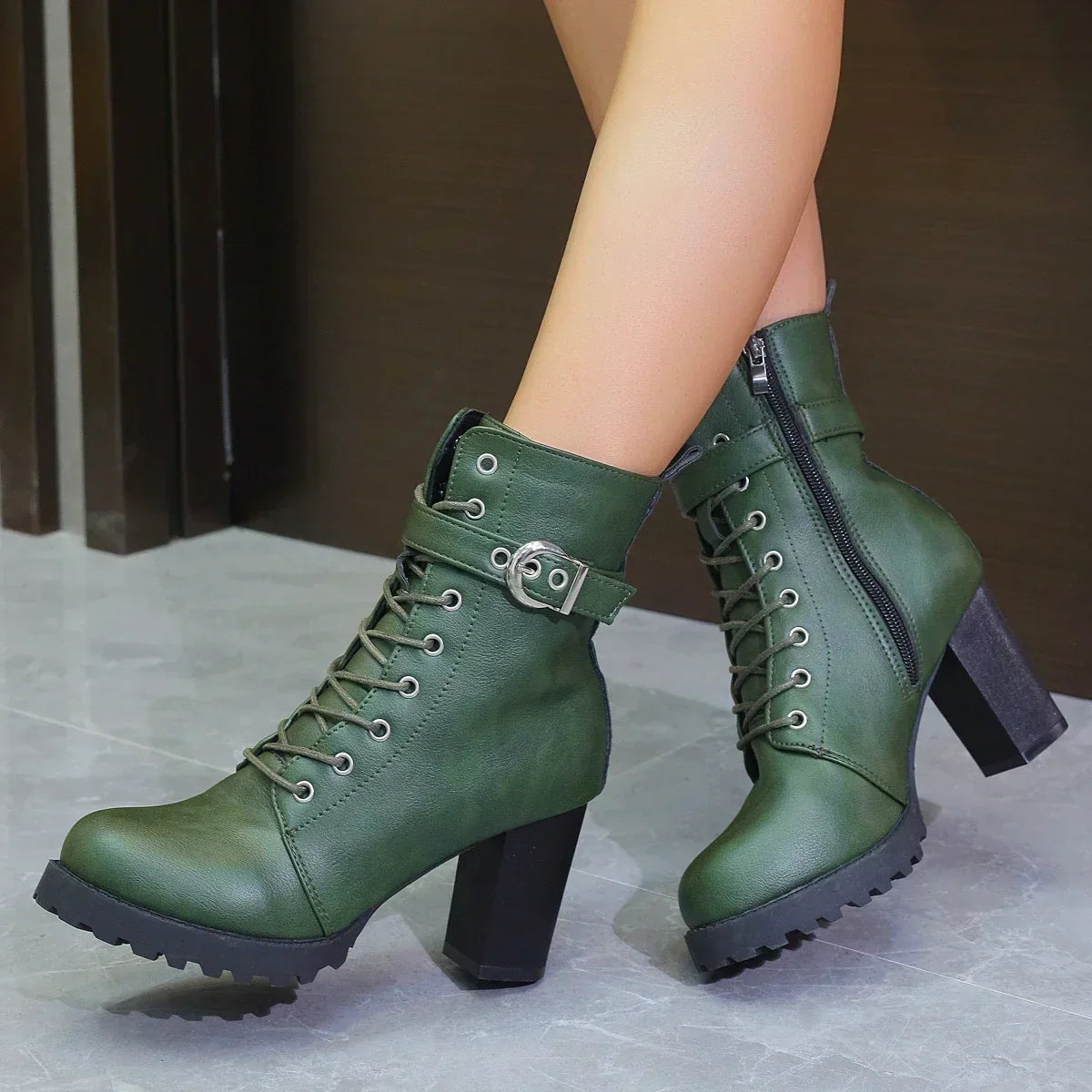 Damen Schnürstiefeletten Schnallendetail