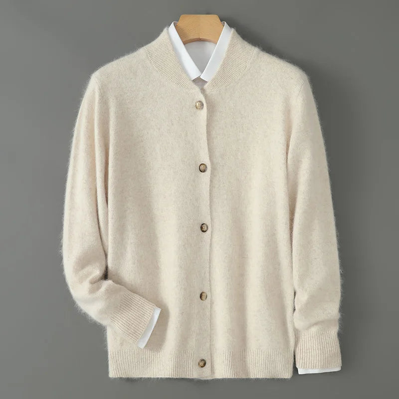 Damen Weiche Strickjacke mit Knöpfen Beige