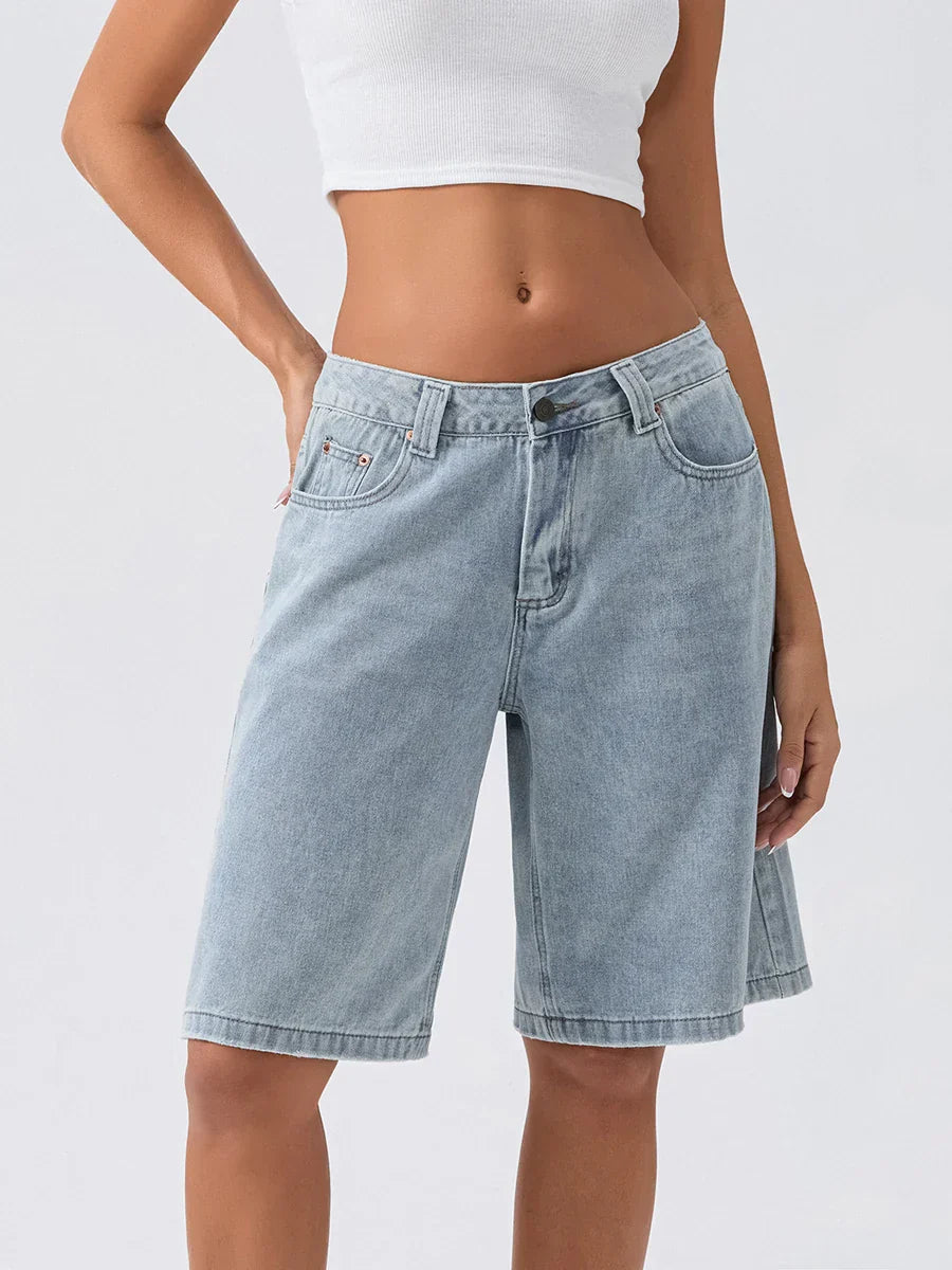Damen Loose-Fit Jeansshorts Bermuda